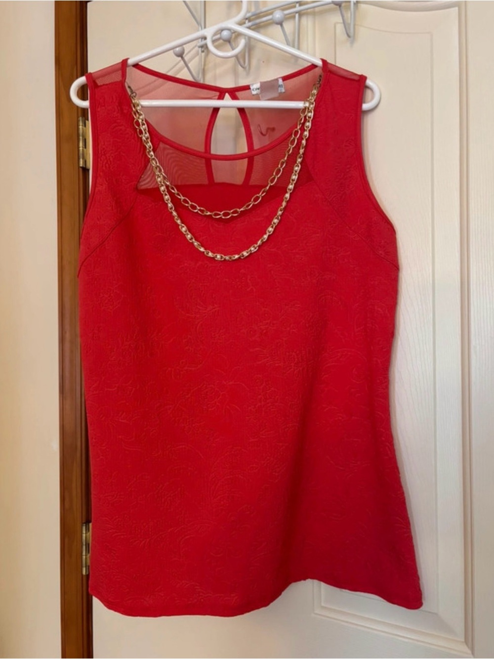 Caren Sport Red Tank Top with Gold Chain Accents